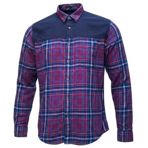 GUESS Mens XL Slim Fit Plaid Long Sleeve Button Up Shirt Red Blue Navy